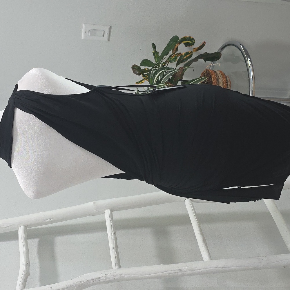 NWT Elegant Little Black Dress  Open Back Pull On Stretchy Side Ruching